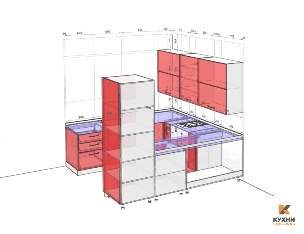 Кухня П-образная, AGT глянец, белый/фиолетовый Изображение 2