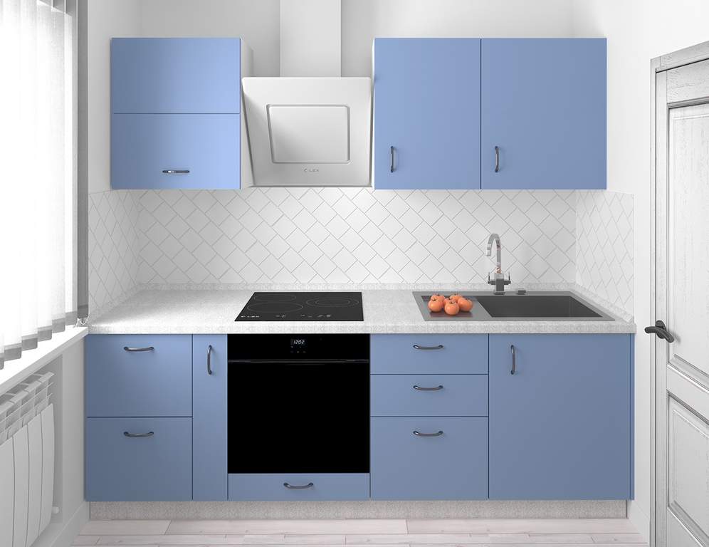 Кухня прямая, AGT матовый, голубой Изображение