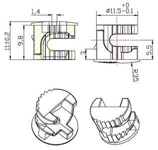AA15 Эксцентрик OLKEA D11.5x11 мм, для плит 12 мм, цинк, никель Изображение 2