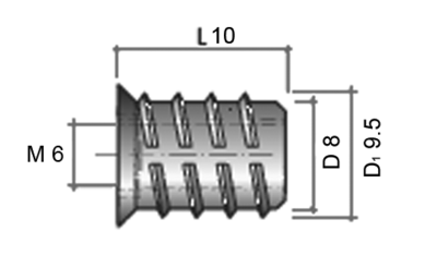 Муфта M6, D=9,5 мм, L-10 мм, цинк BU36 Изображение 2