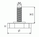 Опора мебельная регулируемая PERMO (D=32 мм, H=9 мм, H1=25 мм, М10, черный) Изображение 2
