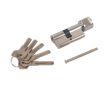Цилиндр профильный ELEMENTIS 30(ключ)/30(ручка 24.5мм) ЦАМ, 5 перфорированных ключей, никелированный Изображение