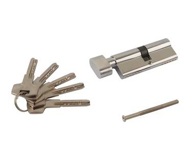 Цилиндр профильный ELEMENTIS 30(ключ)/30(ручка овальная), 5 ключей, никелированный Изображение