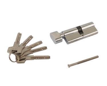 Цилиндр профильный ELEMENTIS 40(ключ)/40(овальная ручка) ЦАМ, 5 перфорированных ключей, никелированный Изображение 2