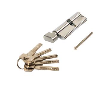 Цилиндр профильный ELEMENTIS 45(ключ)/50(овальная ручка) ЦАМ, 5 перфорированных ключей, никелированный Изображение 2