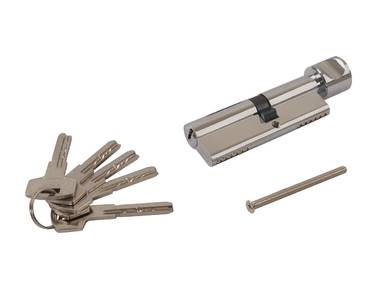 Цилиндр профильный ELEMENTIS 50(ключ)/40(ручка) ЦАМ, 5 перфорированных ключей, никелированный Изображение