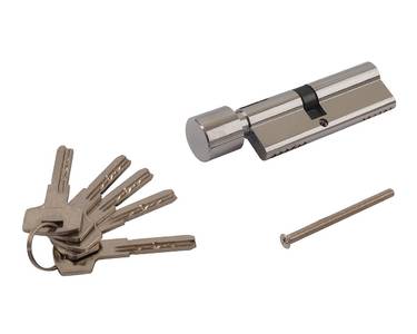 Цилиндр профильный ELEMENTIS 50(ключ)/40(ручка) ЦАМ, 5 перфорированных ключей, никелированный Изображение 2