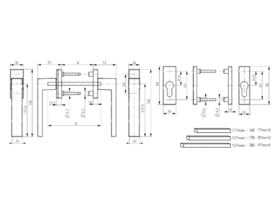 Гарнитур балконный Internika DUBLIN с накладкой на цилиндр, штифт 117 мм, 4 винта, черный F9005 (45°) (пескоструйная поверхность) Изображение 2
