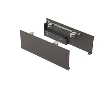 Комплект креплений передней панели ALPHALUX для внутреннего метал. ящика CRYSTAL высота H, антрацит (крепления L+R, уголок соединительный панели и дна, винты) Изображение