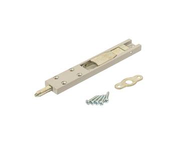 Комплект: шпингалет ELEMENTIS дверной накладной, ответная планка, саморезы, 140*22*8 мм, серебр. RAL9006 Изображение