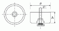 Опора мебельная регулируемая PERMO (D=49 мм, D1=10 мм, A=42 мм, L=68 мм, черный) Изображение 2