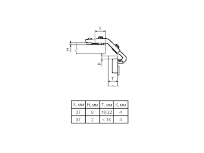 Петля Firmax для угловых дверей, 135° Slide-on, угол открывания 110°, 48 мм, шуруп, сталь Изображение 2