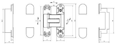 Петля дверная скрытая универсальная, 3D, 120x27 мм, 60 кг, белый мат., с 4 пласт. колпачками Изображение 11