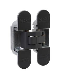 Петля дверная CEMOM скрытая универсальная, 3D, 95x23 мм, 60 кг, цамак, черный матовый, с 4 пластиковыми колпачками Изображение