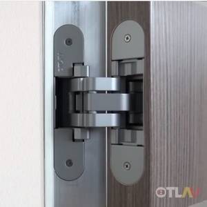 Петля скрытая OTLAV для компланарных дверей, универсальная, 3D, 130x32/25 мм, 60 кг, цамак и алюминий, с 4 накладками и 4 винтами для крепления накладок, серебро матовое Изображение 12