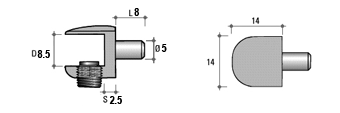 Полкодержатель для стеклянных полок Firmax (D=5 мм, L=8 мм, L1=14 мм, L2=19 мм, D=8.5 мм, S=2.5 мм) Изображение 2