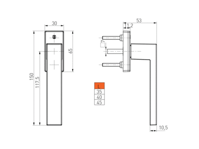 Ручка оконная Internika DUBLIN 40 мм, алюминиевая, 2 винта, черный матовый RAL9005M (45°) Изображение 4