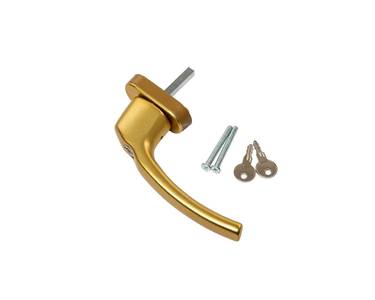 Ручка оконная Internika FILIZ с ключом-кнопкой, 38 мм, 45°, 2 винта, золото Изображение