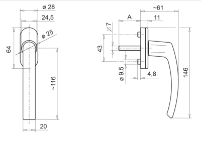 Ручка оконная Internika Venera штифт 37 мм, 45°, овальная розетка  коричневый, 2 винта Изображение 2