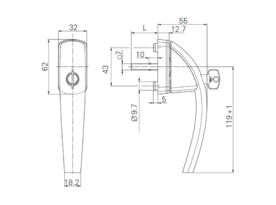 Ручка для окон из ПВХ с ключом Roto Swing  (Штифт=37 мм, 90°, серобро натуральное) Изображение 2