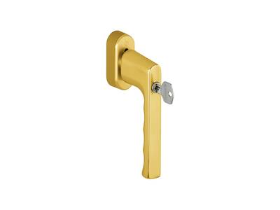 Ручка оконная алюминиевая с ключом HOPPE Hamburg SecuForte , штифт vario fit 32-42 мм, 45°, 2 винта М5х45,  2 винта М5х50, золото Изображение