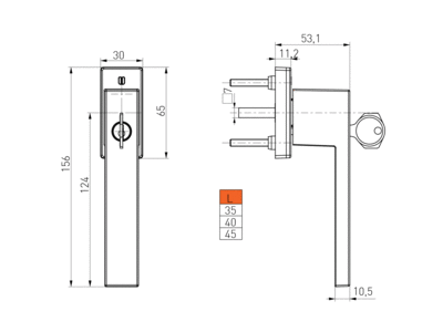 Ручка оконная с ключом Internika DUBLIN 35 мм, алюминиевая, 2 винта, черный матовый RAL9005M (45°) Изображение 2