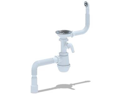 Сифон для мойки одинарный  Ани Грот  3 1/2" с переливом  и отводом Анипласт  с гофрой Изображение