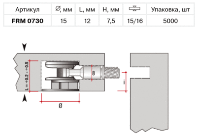 Стяжка эксцентриковая Минификс FIRMAX D15, H=12 мм, ДСП 15/16 мм, цинк Изображение