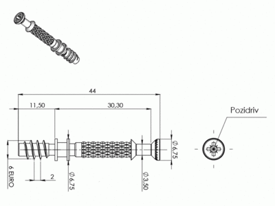 Дюбель ввинчиваемый D7x34мм, крест, сталь, цинковое покрытие TM01 Изображение 2