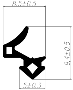 Уплотнитель для профиля GEALAN (2149) (рама, створка), черный, "ELEMENTIS", ТЭП Изображение