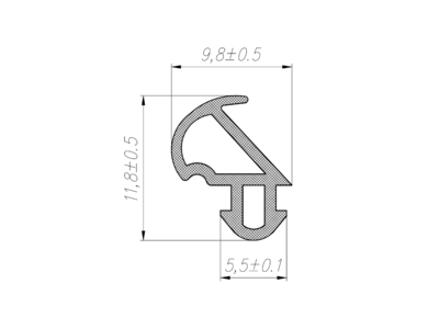 Уплотнитель для профиля KBE (228) (рама, створка) модификация 3, серый, ТЭП Изображение