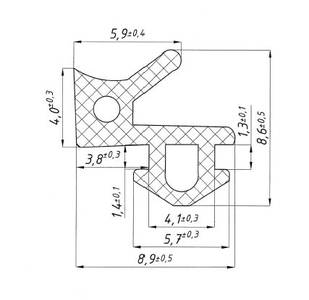 Уплотнитель для профиля VEKA 253.2 (рама, стеклопакет), чёрный, "ELEMENTIS", ТЭП Изображение
